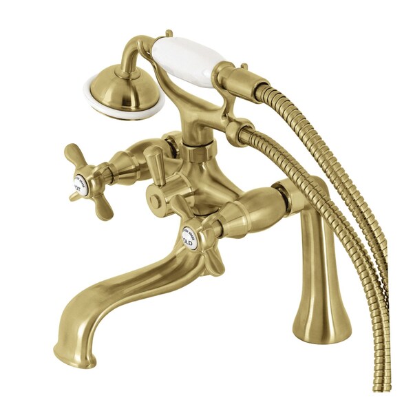 Kingston Brass KS248SB Deck Mount Clawfoot Tub Faucet with Hand Shower, Brushed Brass KS248SB - main